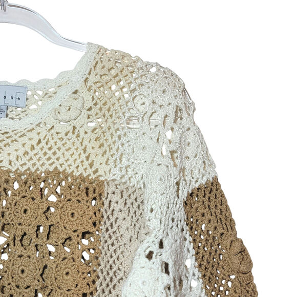 STYLE New York Crochet Tunic Sweater Tan Beige Casual Boho Beach Coverup S - Picture 5 of 16